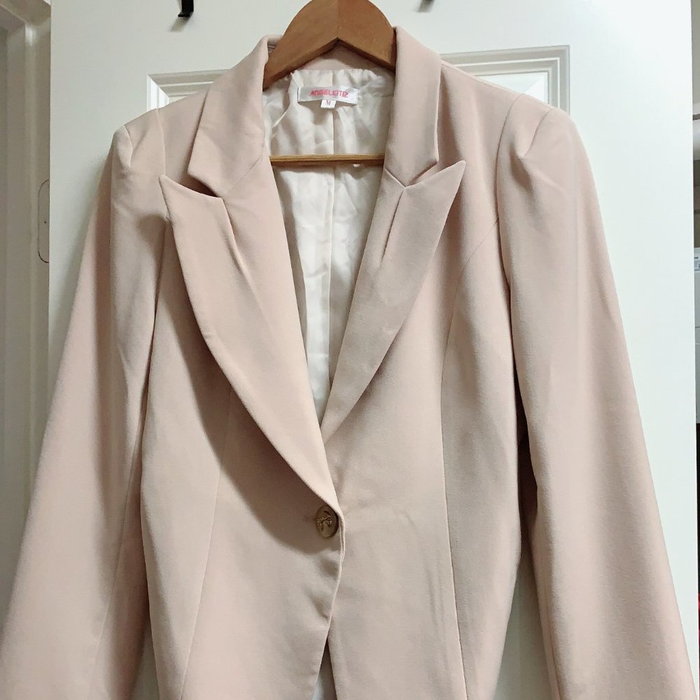 Cream Zipper Side Slit Blazer